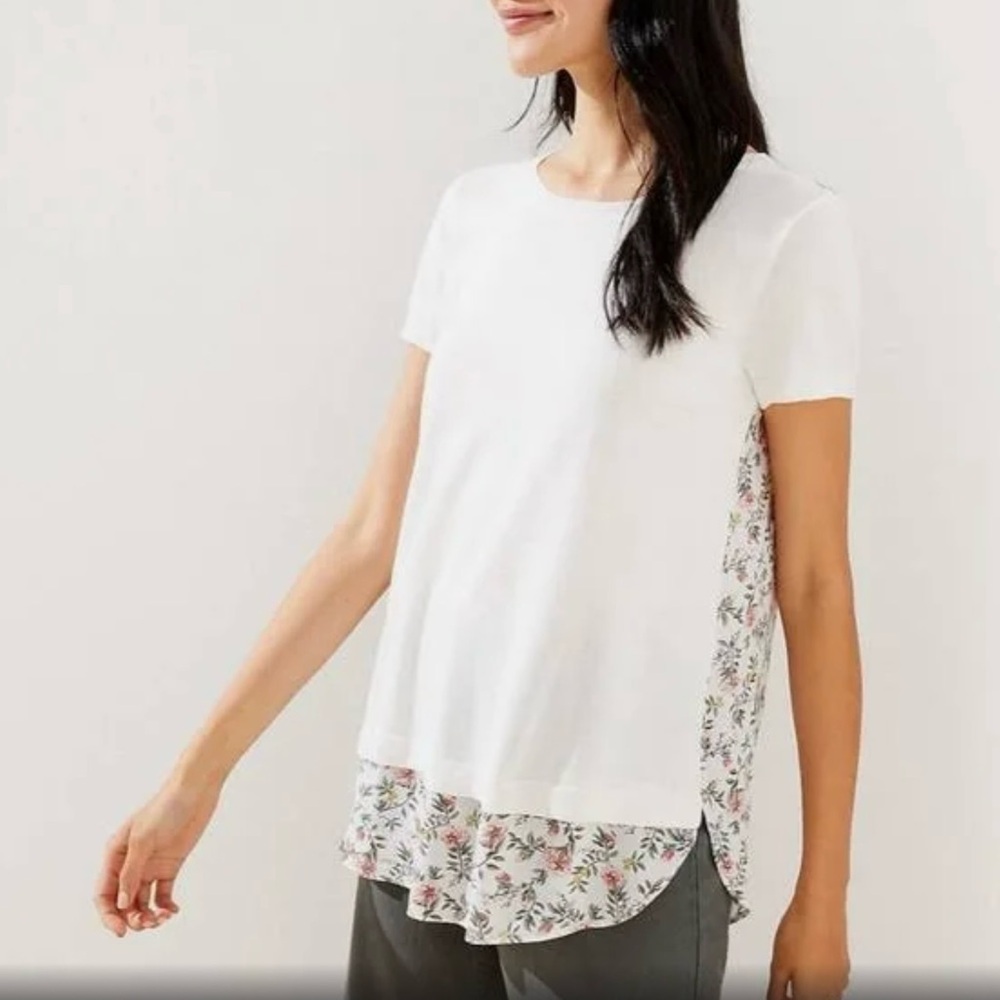 LOFT Mixed Media Floral White/Cream Sweater